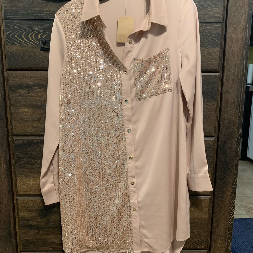 Rose gold sequin shirt dress